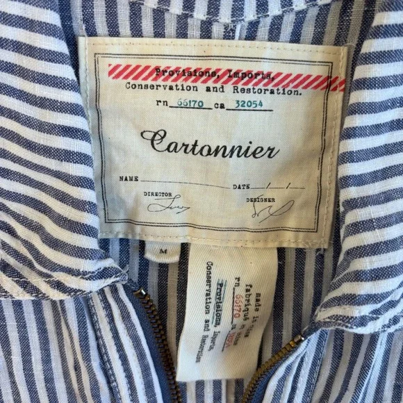 Anthro Cartonnier Blue and White Railroad Stripe Utility Jumpsuit, Size Medium - Picture 9 of 16